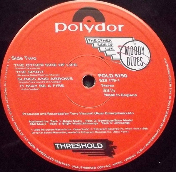 Image of Label Cover of LP - VG/VG+ - THE MOODY BLUES, The Other Side Of Life (Polydor; POLD 5190, UK 1986, Inner), ,  - 4316387C