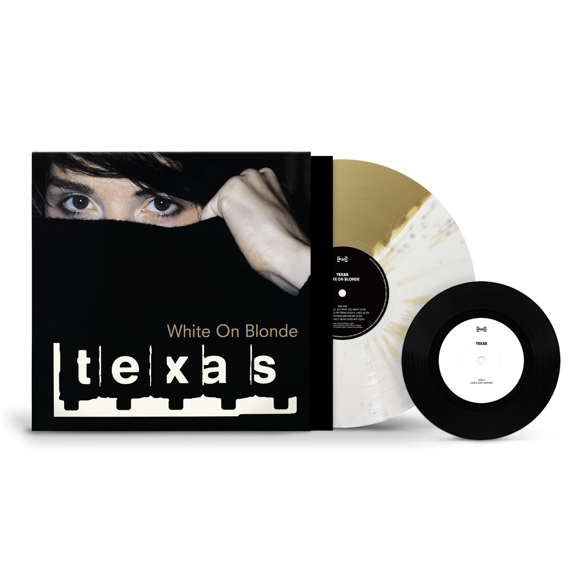 Image of Front Cover of 2xLP - NEW/NEW - TEXAS, White On Blonde (30th Anniversary Edition) (Play It Again Sam; PIASC1215LP, UK 2027, White and Gold Split Vinyl with Bonus 7" Single ), , 30th anniversary edition of Texas’s White On Blonde, originally released in 1997. Features the band’s acclaimed blend of pop and rock. - 9419895C
