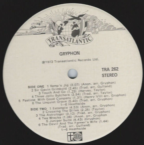 Image of Label Cover of LP - VG+/VG+ - GRYPHON, Gryphon (Transatlantic Picture Label; TRA262, UK 1973, Textured Gatefold, No speed indication on the labels), ,  - 2826261E