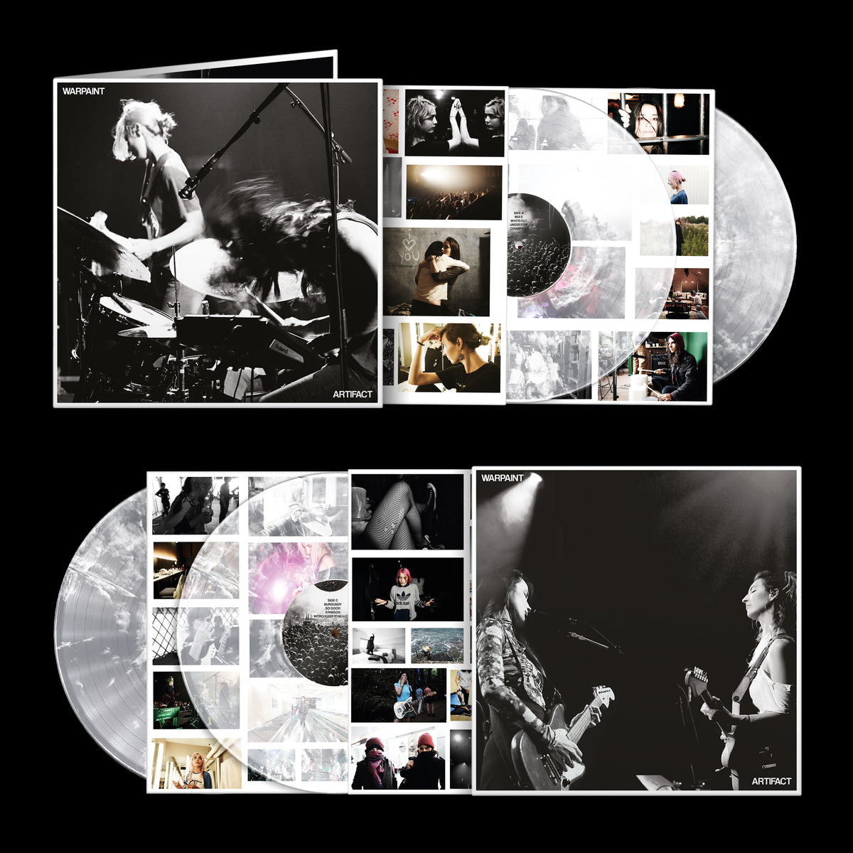 Image of Front Cover of 2xLP - NEW/NEW - WARPAINT, ARTIFACT (Rough Trade Records; RT0673LPE, UK 2026, Indie Exclusive Clear with White Marble Vinyl), , Warpaint’s 16-track live collection features performances recorded between 2022 and 2024 across Europe and the US, including songs such as Undertow, Love Is To Die and New Song. - 9419916C