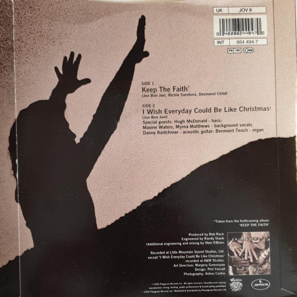 Image of Back Cover of 7" - VG/VG - BON JOVI, Keep The Faith (Jambco Paper Labels; JOV 8, UK 1992, Picture Sleeve), Strong VG throughout.,  - 4316420C