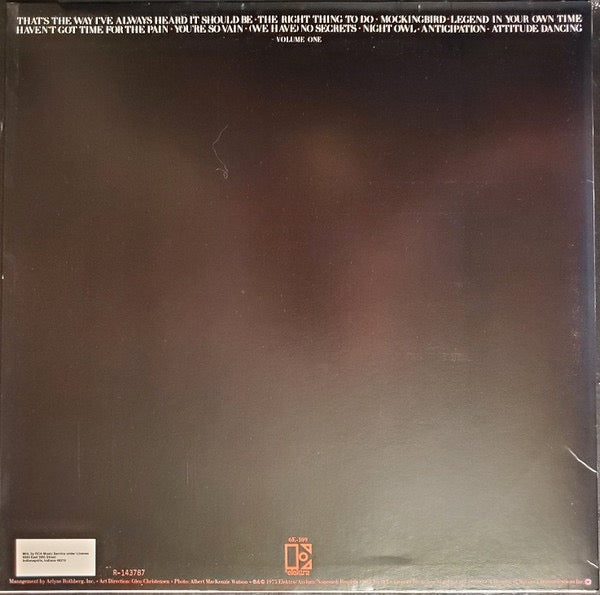 Image of Back Cover of LP - VG/VG+ - CARLY SIMON, The Best Of Carly Simon (Elektra; 6E-109, US 1970s Reissue, Inner), ,  - 4316390C