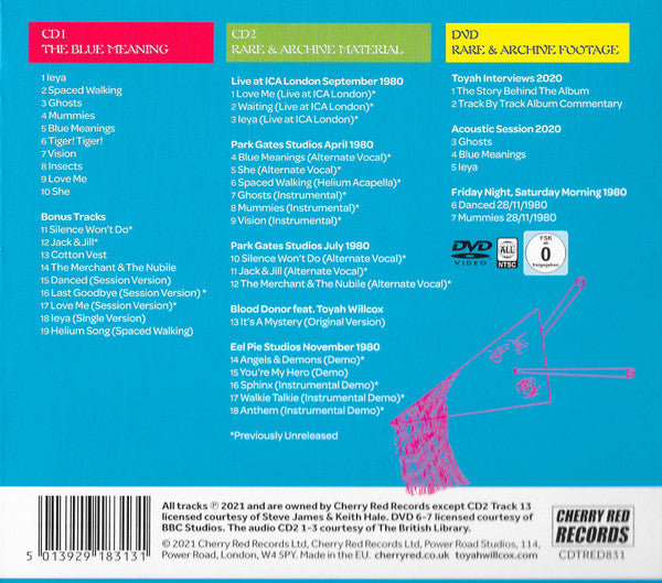 Image of Back Cover of 3xCD - VG+/VG+ - TOYAH, The Blue Meaning (Cherry Red; CDTRED831, UK 2021, Triple Digipak), ,  - 4336097E