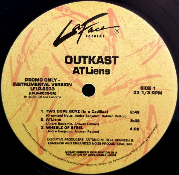 Image of Front Cover of 2xLP - VG/VG - OUTKAST, ATLiens (Instrumental Version) (LaFace Records; LFLP-6033, US 1996, Promo, Company Sleeve), Light marks. Some wear to company sleeve with ringwear.,  - 4326280E