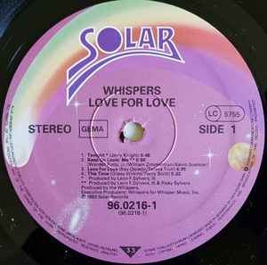 Image of Label Cover of LP - EX/VG+ - WHISPERS, Love For Love (Solar; 96.0216-1, Europe 1983), Light hairlines. Sleeve in shrinkwrap (opened).,  - 4326387E
