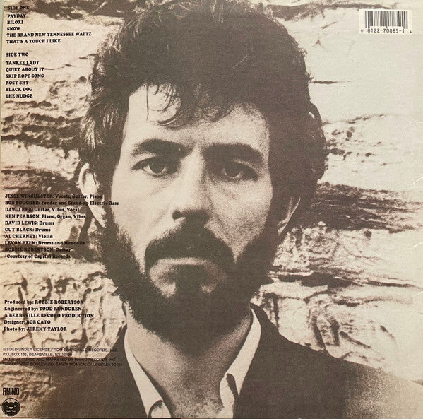 Image of Back Cover of LP - VG+/VG+ - JESSE WINCHESTER, Jesse Winchester (Rhino Records; RNLP 70885, US 1988 Reissue, Textured Sleeve, Rainbo Pressing), Subtle yellowing to opening edge.,  - 4346325S