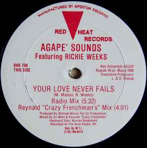 Image of Front Cover of 12" - /VG+ - AGAPE' SOUNDS FEATURING RICHIE WEEKS, Your Love Never Fails (Red Heat Records ; RHR 796, US 1991), pen on label - minor,  - 4346342S