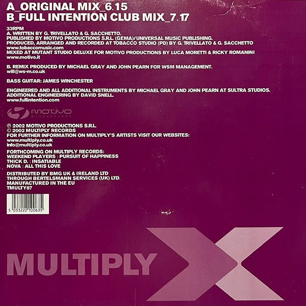 Image of Back Cover of 12" - G+/VG - MILKY, Just The Way You Are (Multiply Records; TMULTY87, UK 2002, Titled Company Sleeve), Sleeve has worn and battered edges and corners.,  - 4316752C