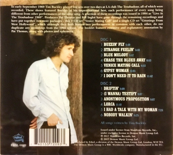 Image of Back Cover of 2xCD - VG+/VG+ - TIM BUCKLEY, Venice Mating Call (Edsel Records; EDSL 0009, Europe 2017, Double Digipak), ,  - 4316803C