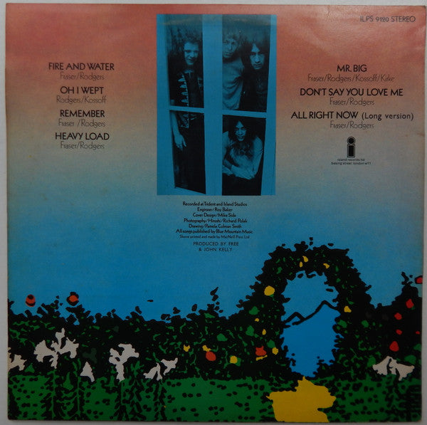 Image of Back Cover of LP - G+/VG - FREE, Fire And Water (Island Records; ILPS 9120, UK 1970, Phonodisc Cut/Orlake Pressing, Pink/White "i" Labels), WOL, WOS. Sticker on label. Heavy edge wear, creasing, ring wear, sticker damage.,  - 4346362S