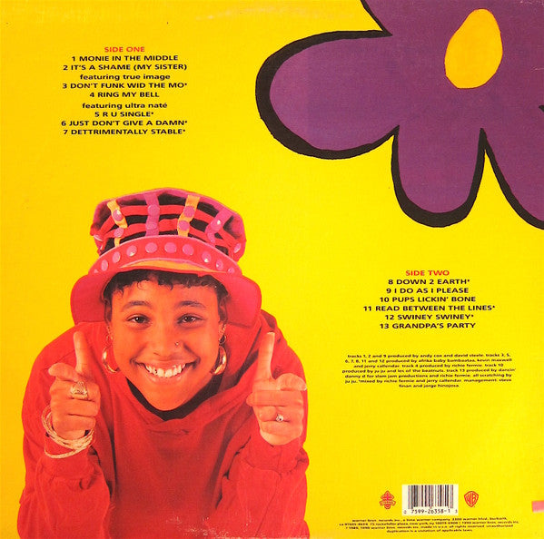 Image of Back Cover of LP - G+/VG - MONIE LOVE, Down To Earth (Warner Bros. Records; 1-26358, US 1990, Inner), Light marks to disc, sleeve has some water damage,  - 4326360E
