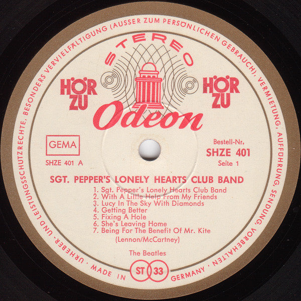 Image of Label Cover of LP - VG+/G - THE BEATLES, Sgt. Pepper's Lonely Hearts Club Band (Odeon; SHZE 401, Germany 1967, Laminated Gatefold Sleeve With Internal Flipback), A Bit Crackly, But Plays OK,  - 4326407E