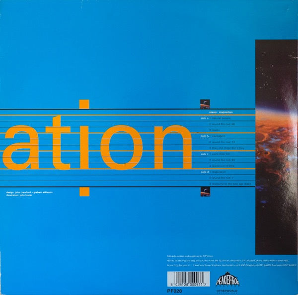 Image of Back Cover of 2xLP - VG/G+ - STASIS, Inspiration (Peacefrog Records; PF028, UK 1995), Light hairlines and storage marks, writing on labels. Corners and edges of sleeve worn.,  - 4416041C