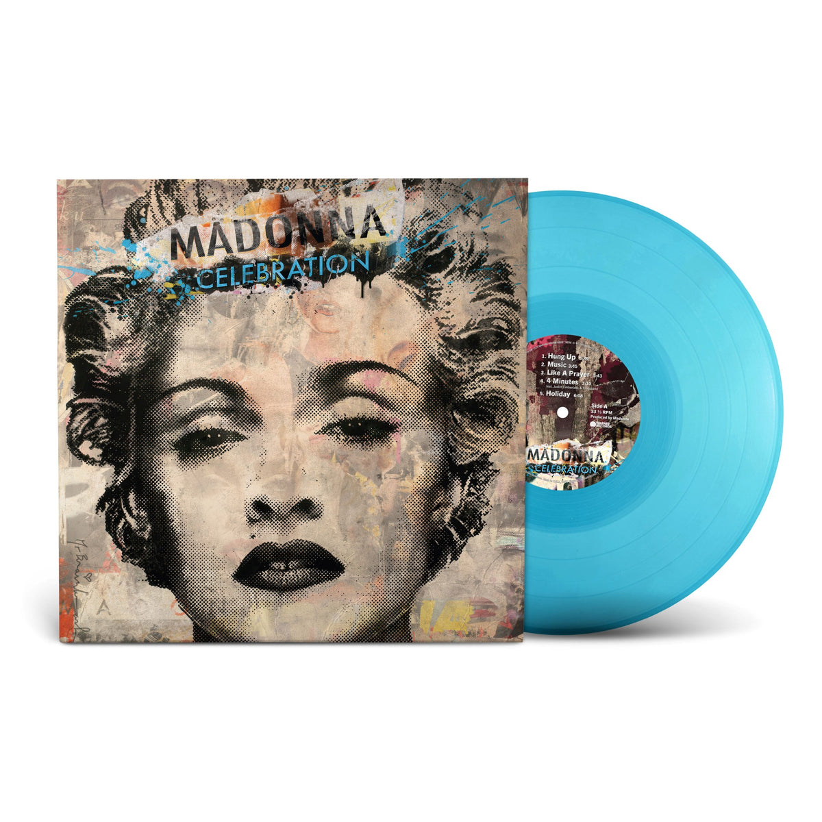 Image of Back Cover of LP - NEW - MADONNA, Celebration (Warner Records; , UK 2026, 11x11" Poster, 140g Translucent Light Blue Vinyl), , A collection of ten essential Madonna hits on a single LP, including ‘Hung Up’, ‘Vogue’, ‘Like a Prayer’, ‘Holiday’ and ‘Frozen’. Pressed on translucent light blue vinyl and includes an 11-inch square poster. - 9420399C