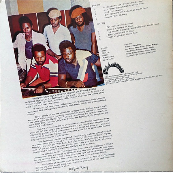 Image of Back Cover of LP - VG/G+ - THE TECHNIQUES, I'll Never Fall In Love (Techniques; none, Jamaica 1983), Small patch of sticker damage to sleeve.,  - 4416127C