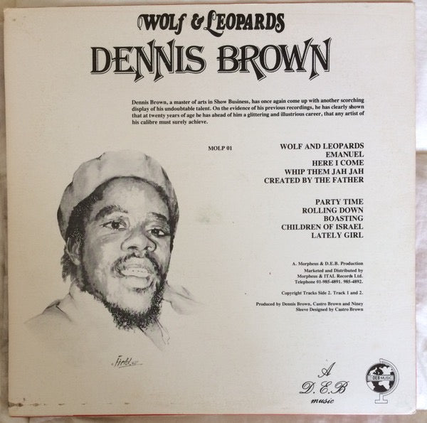 Image of Back Cover of LP - G/G+ - DENNIS BROWN, Wolf & Leopards (Weed Beat; MOLP 01, Jamaica 1979 Reissue, Pasteback Sleeve, Label Variation), Sleeve is water damaged and taped. Disc has quite a few light marks!,  - 4416129C
