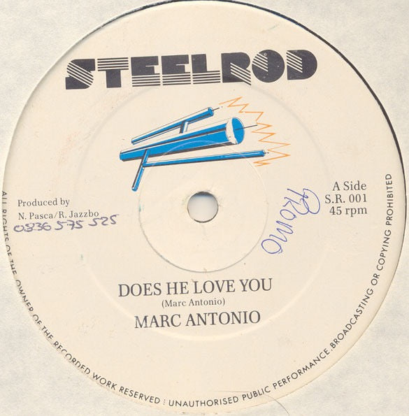 Image of Front Cover of 12" - /EX - MARC ANTONIO, Does He Love You / Love And Understanding (Steelrod; S.R. 001, UK 1980s), ,  - 4416137C