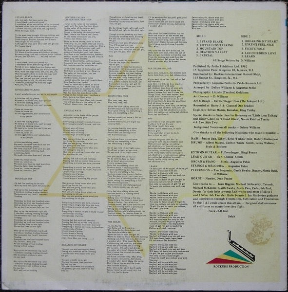 Image of Back Cover of LP - VG/VG+ - DELROY WILLIAMS, I Stand Black (Message; , Jamaica 1982), Shiny clean EX copy. Beverley's distribution sticker on sleeve, tiny tear at the back.,  - 4416139C