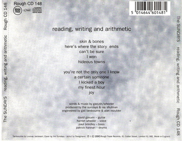 Image of Back Cover of CD - VG+/VG - THE SUNDAYS, Reading, Writing And Arithmetic (Rough Trade; Rough CD 148, UK 1990, Jewel Case), ,  - 4436035E