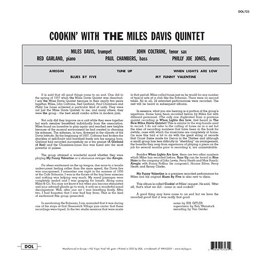 Image of Back Cover of LP - VG+/EX - THE MILES DAVIS QUINTET, Cookin' With The Miles Davis Quintet (DOL; DOL723, Europe 2012 Reissue, Picture Sleeve), Still in opened shrink.,  - 4426038E