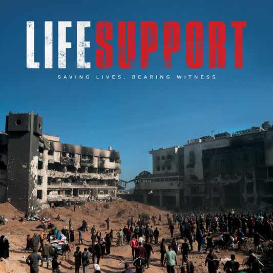 Image of Front Cover of LP - NEW - VARIOUS ARTISTS, Life Support (Battle Box; BB0012, UK 2027, 180g Red Ecosonic Vinyl), , Feature documentary “Life Support” is to release an original soundtrack album jointly curated by the film’s producers and 3D (Robert Del Naja – Massive Attack), featuring original score compositions from Del Naja & Habib Shehada Hanna, and a combination of new tracks & selected pieces that resonate in solidarity provided by Yasmine Hamdan, Kneecap, 47Soul, The Five Techniques - featurin