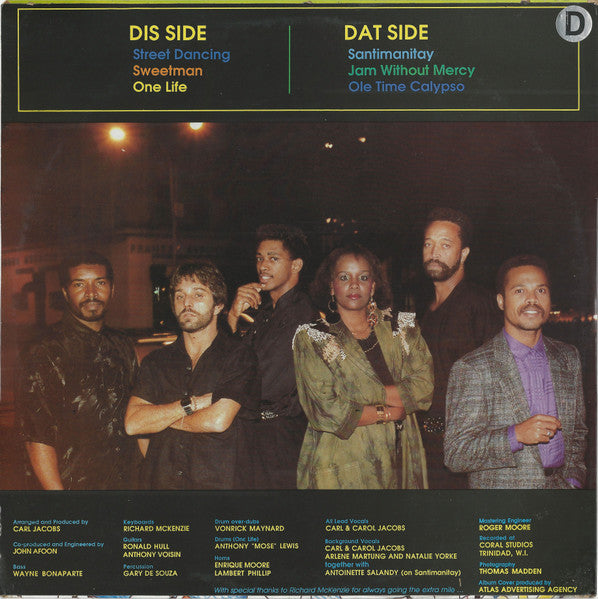 Image of Back Cover of LP - VG/G+ - CARL AND CAROL , Street Dancing (Crosby's; CRO-046, Trinidad & Tobago 1988, Picture Sleeve), one scratch/mark otherwise in good shape. sticker on sleeve - light wear,  - 4446091S