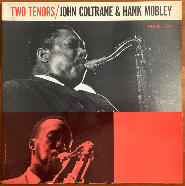 Image of Front Cover of LP - G/G+ - JOHN COLTRANE & HANK MOBLEY, Two Tenors (Prestige; PRLP 7043, US 1962), , Record has many light marks. Label is Prestige Fireworks with "Hi Fi" but sleeve does not have Prestige NJ address or "Printed in USA" on rear and is similar to the sleeve of the Blue Trident label reissue. Edgewear. Top seam half split, bottom seam fully split.  - 4426081E