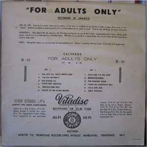 Image of Back Cover of LP - G+/G+ - VARIOUS, For Adults Only (Vitadisc; H-43, Trinidad & Tobago 1955, Picture Sleeve, Lyric sheets), scuff and rub marks to media. original sleeve in great shape considering age. comes w/ lyric sheets,  - 4446140S