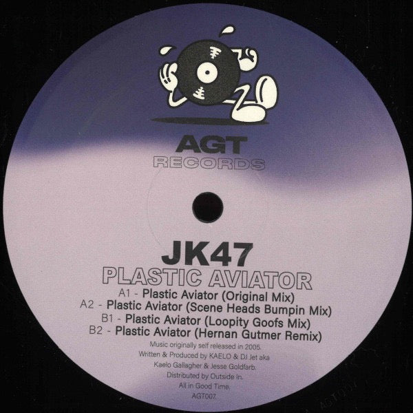 Image of Front Cover of 12" EP - /VG+ - JK47, Plastic Aviator (AGT Records; AGT007, UK 2024 Reissue), , A1		Plastic AviatorA2		Plastic Aviator (Scene Headz Bumpin' Mix)B1		Plastic Aviator (Loopity Goofs Mix)B2		Plastic Aviator (Hern�n Gutmer Remix) - 4416091C