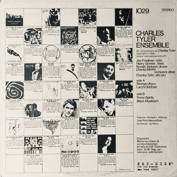 Image of Back Cover of LP - VG/VG+ - CHARLES TYLER ENSEMBLE, Charles Tyler Ensemble (ESP-Disk'; 1029, US 1966), , A couple of very light hairlines only. Sleeve has a slightly spotty ringwear ring on front, rear has discolouration.  - 4426083E