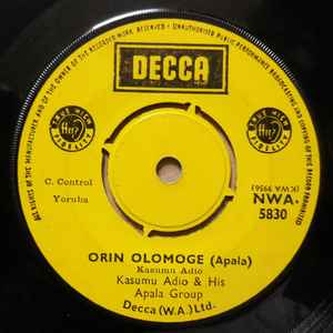 Image of Back Cover of 7" - G/VG+ - KASAMU ADIO & HIS APALA GROUP, Late Adeshewa Ogunde / Orin Olomoge (Decca; NWA. 5830, Nigeria 1969, Company sleeve), Lots of wear to company sleeve. Disc in excellent condition.,  - 4456006S
