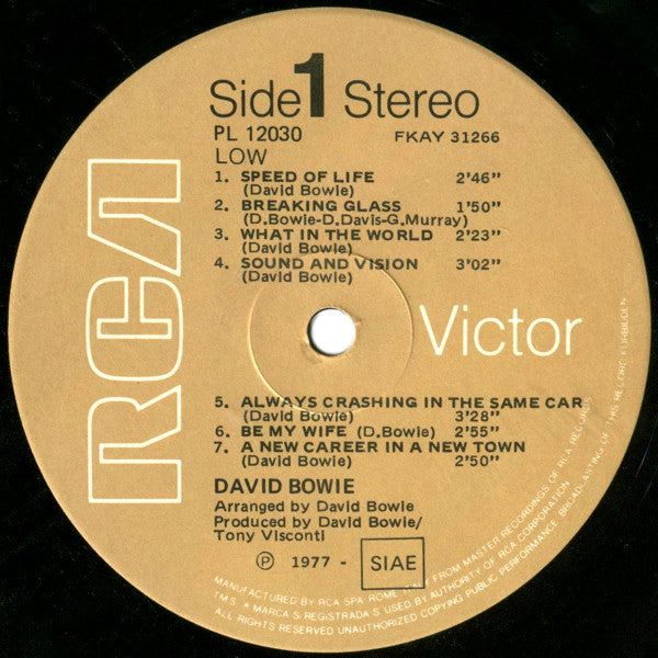 Image of Label Cover of LP - VG+/VG+ - DAVID BOWIE, Low (RCA Victor; PL 12030, Italy 1977), Italian Import Stamp On Label,  - 4446193S