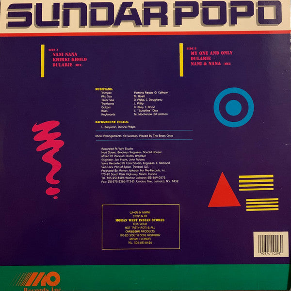 Image of Back Cover of 12" - VG/VG - SUNDAR POPO, Nani & Nana Don't Cry (Mo Records; MO-0295, US 1990), Sticker and stamp on centres,  - 4446164S