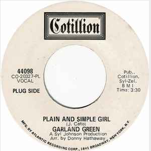 Image of Front Cover of 7" - /VG+ - GARLAND GREEN, Plain And Simple Girl / Hey Cloud (Cotillion; 44098, US 1971, Promo), WOL.,  - 4426137E