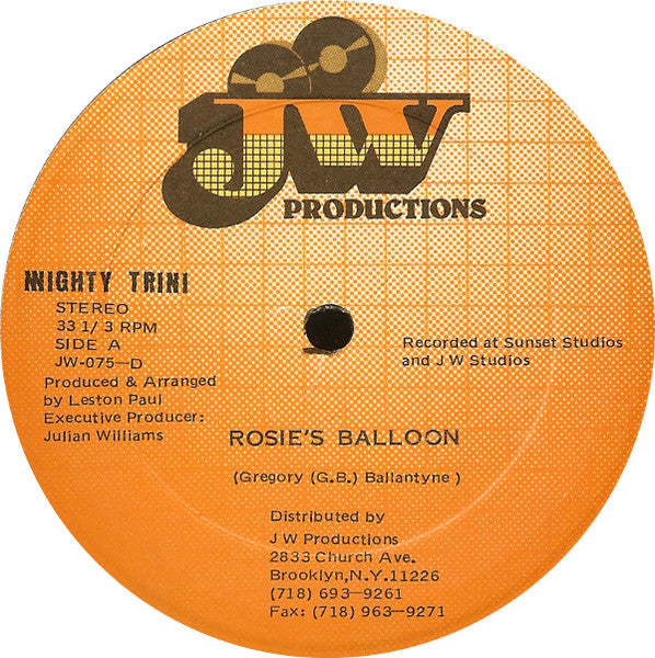 Image of Label Cover of 12" - VG/VG - MIGHTY TRINI, Rosie's Balloon (JW Productions; JW 075, US 1995), WOS/WOS,  - 4446165S