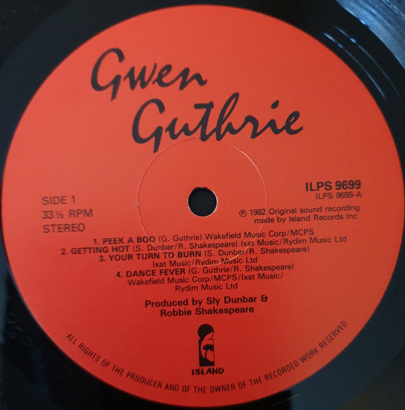 Image of Label Cover of LP - G+/VG - GWEN GUTHRIE, Gwen Guthrie (Island Records ; ILPS 9699, UK 1982), Vinyl in strong VG, sleeve in VG shope but has genearl wear and stickers at front.,  - 4446203S