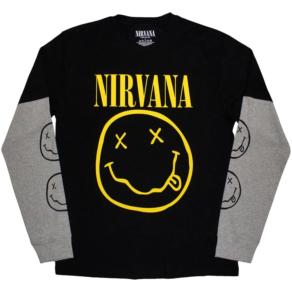Image of Front Cover of Accessories - NEW - NIRVANA, Yellow Happy Face Layered Long Sleeve T-Shirt (Black) M (, Europe ), ,  - 4416448C