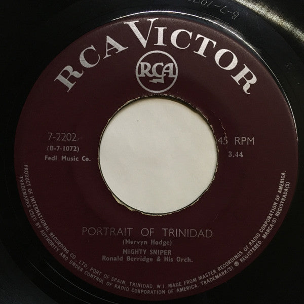 Image of Front Cover of 7" - /G+ - MIGHTY SNIPER, Portrait Of Trinidad / He Want To Pass (RCA Victor; 7-2202, Trinidad & Tobago 1960s), WOL,  - 4426193E