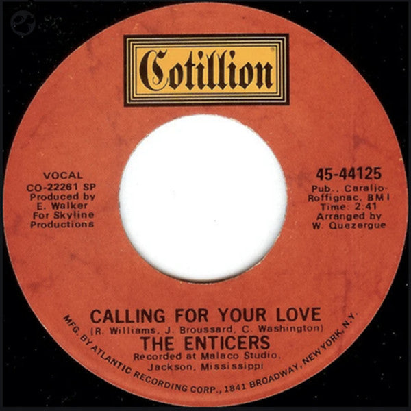 Image of Front Cover of 7" - /VG - THE ENTICERS, Storyteller / Calling For Your Love (Cotillion; 45-44125, US 1971), Marks on vinyl. WOL. Title partly scrubbed out. on A side.,  - 4426151E