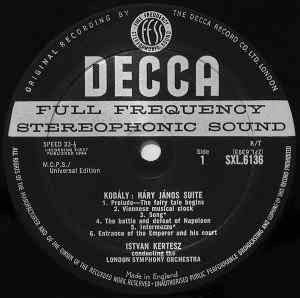 Image of Label Cover of LP - VG+/VG+ - ISTVAN KERTESZ, LONDON SYMPHONY ORCHESTRA, Music Of Kod�ly (Decca Black Unboxed Wideband - Original Recording at 11 O'Clock - Grooved ED1; SXL 6136, UK 1965, Laminated Front Sleeve), ,  - 4426092E
