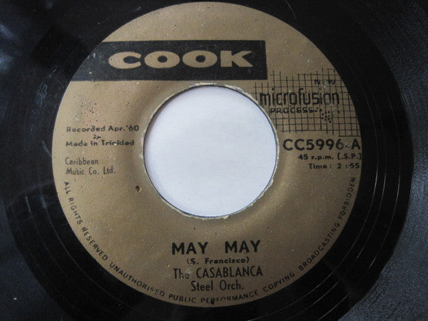 Image of Front Cover of 7" - /VG - CASABLANCA STEEL ORCHESTRA, May May / Cheek To Cheek (Cook; CC 5996, Trinidad & Tobago 1959), Weak VG, plays ok. SWOL.,  - 4426212E