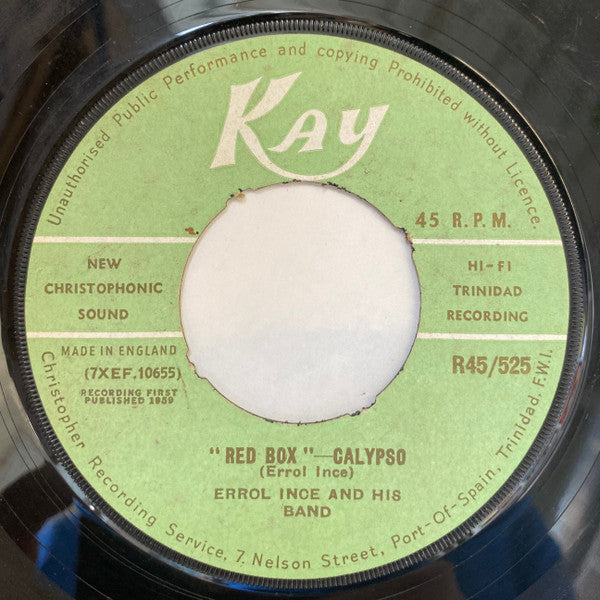 Image of Front Cover of 7" - /G - ERROL INCE AND HIS BAND / CECIL FITTS AND HIS BAND, Red Box / Oh No Philo (Kay; R45/525, UK 1959, 4-Prong Centre), Covered in lines, plays through ok. No centre piece, SWOL.,  - 4426213E
