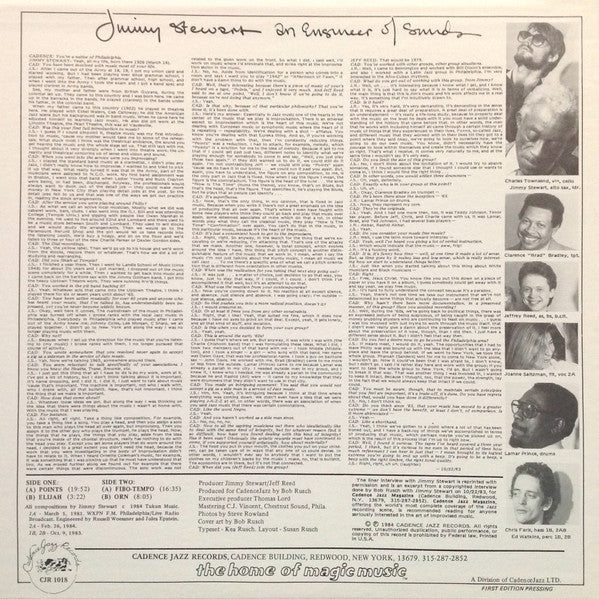 Image of Back Cover of LP - VG+/VG - JIMMY STEWART (18) & KUNTU, An Engineer Of Sounds (Cadence Jazz Records; CJR 1018, US 1984), Vinyl in strong VG,  - 4446214S