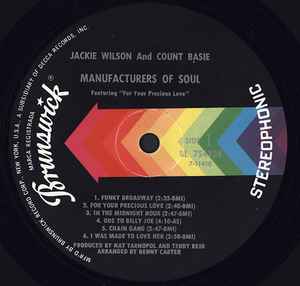 Image of Label Cover of LP - VG+/EX - JACKIE WILSON & COUNT BASIE, Manufacturers Of Soul (Brunswick; BL 754134, US 1968, Pasteback Sleeve, Inner), Small 'cut out' hole on sleeve.,  - 4426170E