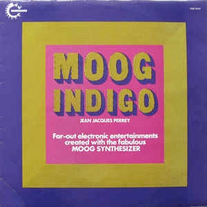 Image of Front Cover of 4844558S: LP - JEAN JACQUES PERREY, Moog Indigo (Vanguard; VSD 6549, UK 1972 Reissue, Laminated Sleeve, "Manufactured By RCA") A few light surface marks. Some sticker residue to back of sleeve, light edge wear, creasing to laminate.  VG/VG+