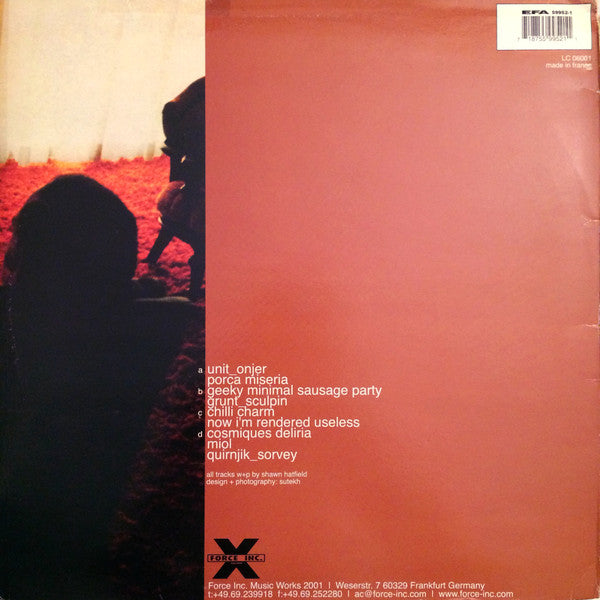 Image of Back Cover of 2xLP - G+/G+ - TWERK, Now I'm Rendered Useless (Force Inc. Music Works; FIM 214, Germany 2001), Records marked. Sleeve worn and creased at edges / corners,  - 4416588C