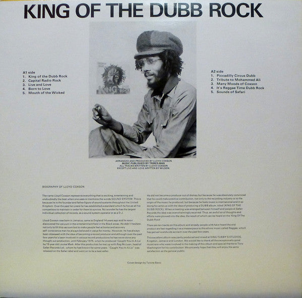 Image of Back Cover of LP - VG/VG - SIR COXSON SOUND, King Of The Dub Rock (Tribes Man Records; TRIBES-MAN DUBROCKLP 1, UK Reissue, 'DUBB' On Back Sleeve And Spine), Writing On Label, Edge Wear, Mark On A, Doesn't Affect Play,  - 4446251S