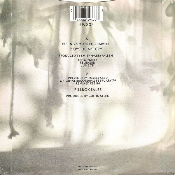 Image of Back Cover of 7" - VG/VG - THE CURE, Boys Don't Cry (New Voice � New Mix) (Fiction Records; FICS 24, UK 1986, Picture Sleeve), Hairlines. Ring and edge wear.,  - 4456173S