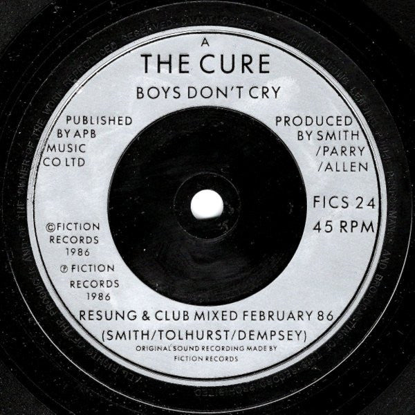 Image of Label Cover of 7" - VG/VG - THE CURE, Boys Don't Cry (New Voice � New Mix) (Fiction Records; FICS 24, UK 1986, Picture Sleeve), Hairlines. Ring and edge wear.,  - 4456173S