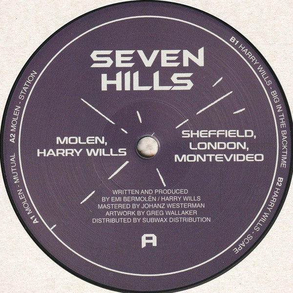 Image of Front Cover of 12" - /VG+ - MOLEN / HARRY WILLS, Sheffield, London, Montevideo (Seven Hills; SHR010, UK 2026, Plain Sleeve), , A1 Molen � MutualA2 Molen � StationB1 Harry Wills � Big in the BacktimeB2 Harry Wills � Scape - 4426284E